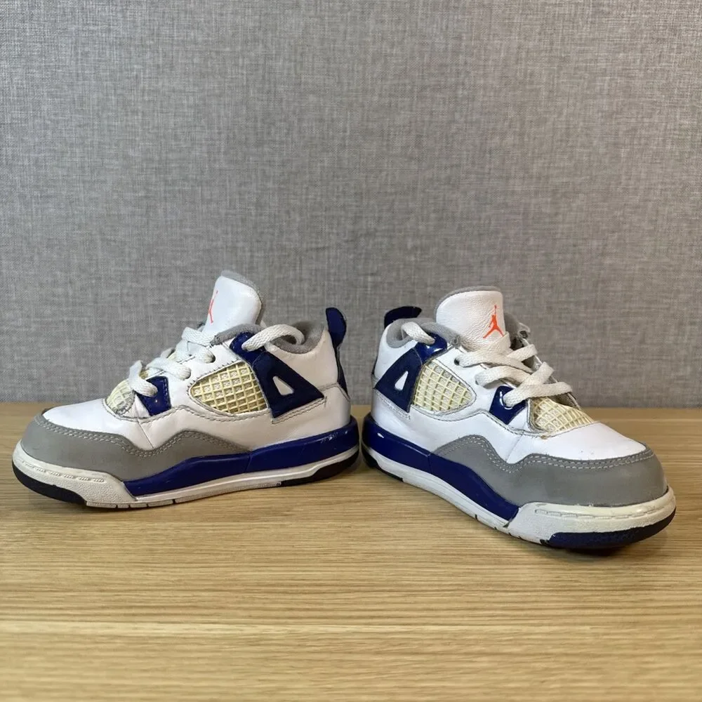 Nike Air Jordan 4 IV Retro TD Toddler Deep Royal Blue Orange White Sz 8C